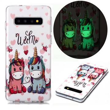 Couple Unicorn Noctilucent Soft TPU Back Cover for Samsung Galaxy S10 (6.1 inch)