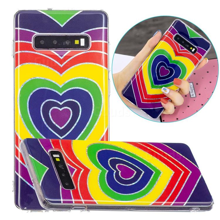Rainbow Heart Painted Galvanized Electroplating Soft Phone Case Cover for Samsung Galaxy S10 (6.1 inch)
