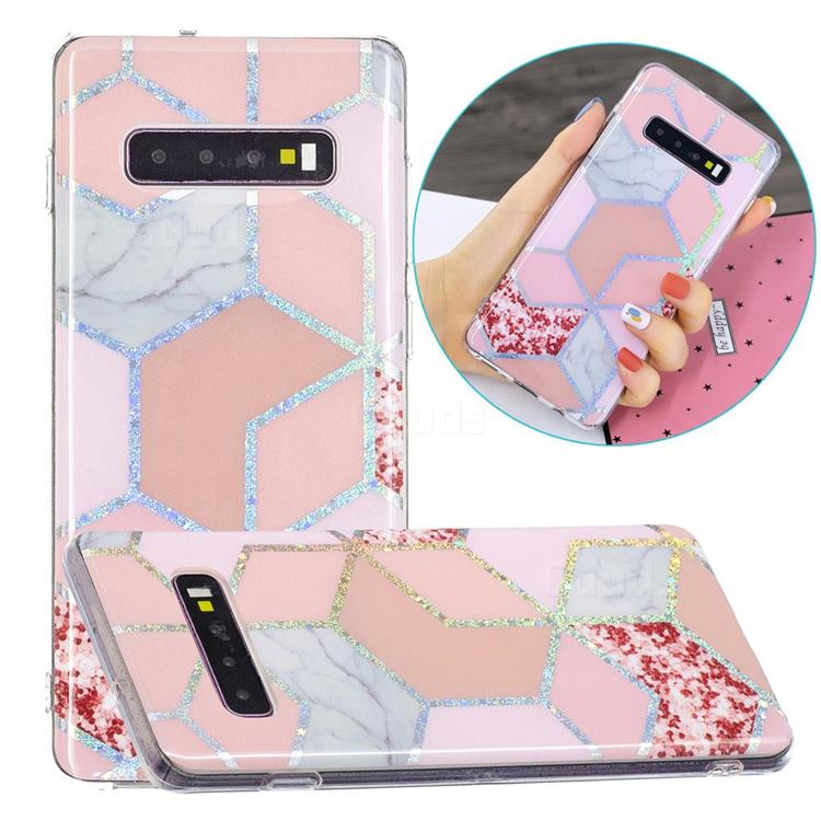 Pink Marble Painted Galvanized Electroplating Soft Phone Case Cover for Samsung Galaxy S10 (6.1 inch)