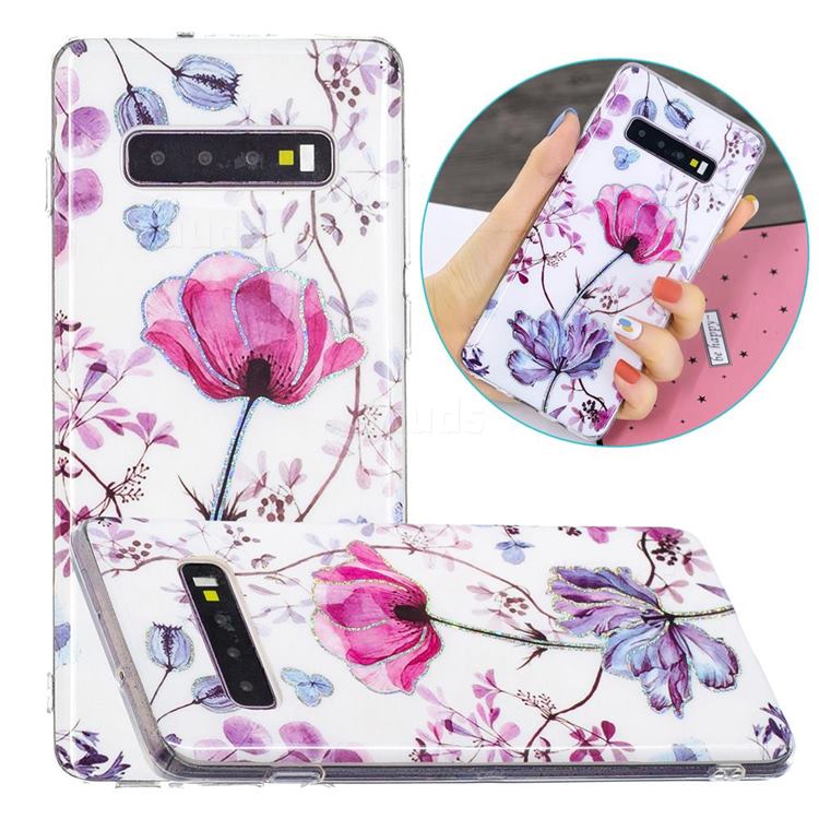 Magnolia Painted Galvanized Electroplating Soft Phone Case Cover for Samsung Galaxy S10 (6.1 inch)