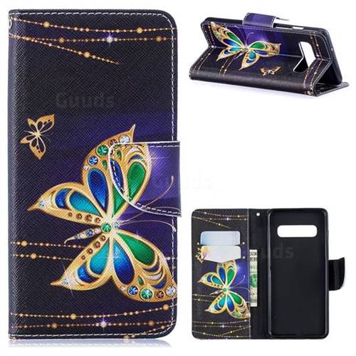 Golden Shining Butterfly Leather Wallet Case for Samsung Galaxy S10 (6.1 inch)