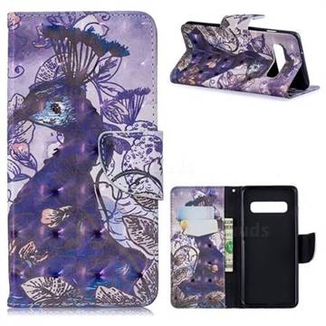 Purple Peacock 3D Painted Leather Wallet Phone Case for Samsung Galaxy S10 (6.1 inch)