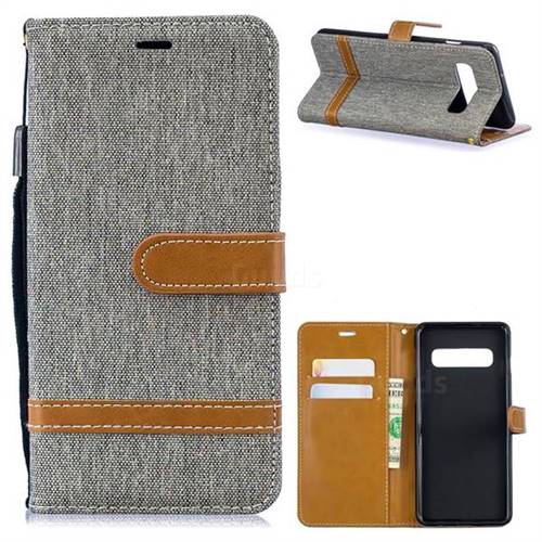 Jeans Cowboy Denim Leather Wallet Case for Samsung Galaxy S10 (6.1 inch) - Gray