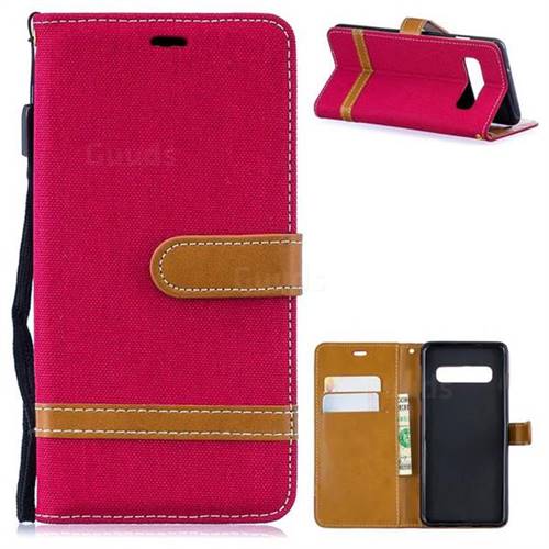 Jeans Cowboy Denim Leather Wallet Case for Samsung Galaxy S10 (6.1 inch) - Red
