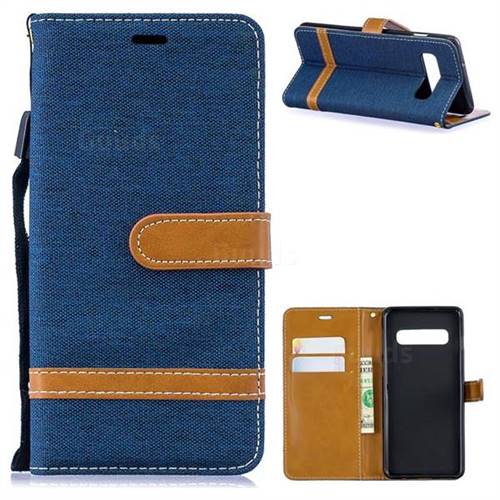 Jeans Cowboy Denim Leather Wallet Case for Samsung Galaxy S10 (6.1 inch) - Dark Blue
