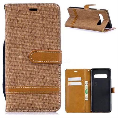 Jeans Cowboy Denim Leather Wallet Case for Samsung Galaxy S10 (6.1 inch) - Brown