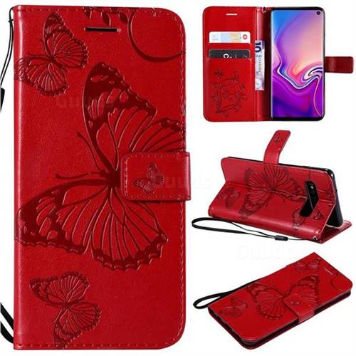 Embossing 3D Butterfly Leather Wallet Case for Samsung Galaxy S10 (6.1 inch) - Red