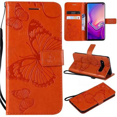 Embossing 3D Butterfly Leather Wallet Case for Samsung Galaxy S10 (6.1 inch) - Orange