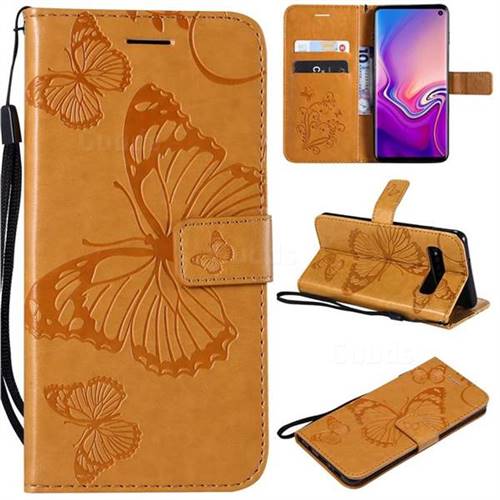 Embossing 3D Butterfly Leather Wallet Case for Samsung Galaxy S10 (6.1 inch) - Yellow