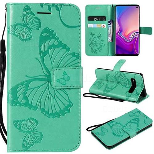 Embossing 3D Butterfly Leather Wallet Case for Samsung Galaxy S10 (6.1 inch) - Green