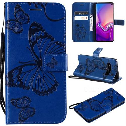 Embossing 3D Butterfly Leather Wallet Case for Samsung Galaxy S10 (6.1 inch) - Blue