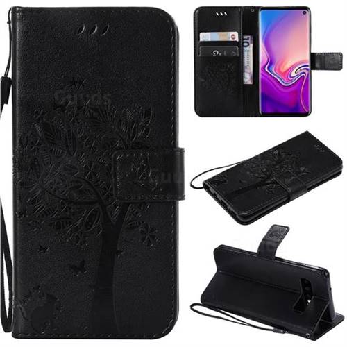 Embossing Butterfly Tree Leather Wallet Case for Samsung Galaxy S10 (6.1 inch) - Black