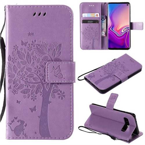 Embossing Butterfly Tree Leather Wallet Case for Samsung Galaxy S10 (6.1 inch) - Violet
