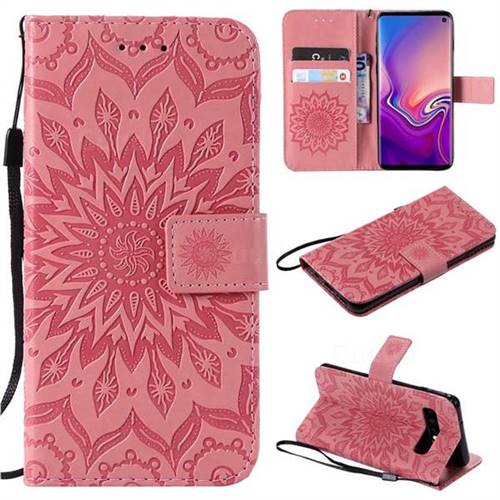 Embossing Sunflower Leather Wallet Case for Samsung Galaxy S10 (6.1 inch) - Pink