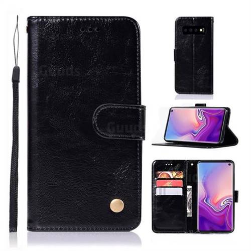 Luxury Retro Leather Wallet Case for Samsung Galaxy S10 (6.1 inch) - Black