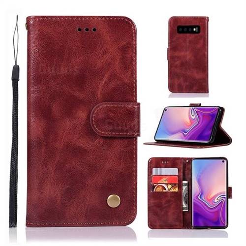 Luxury Retro Leather Wallet Case for Samsung Galaxy S10 (6.1 inch) - Wine Red