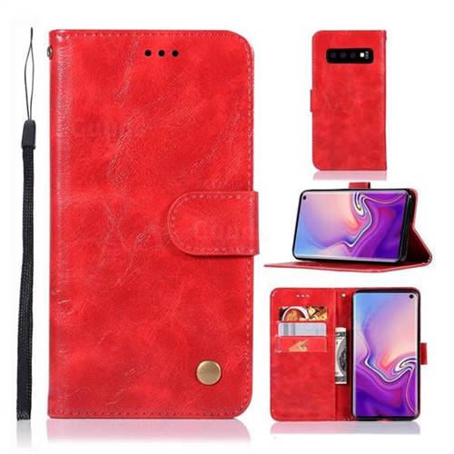 Luxury Retro Leather Wallet Case for Samsung Galaxy S10 (6.1 inch) - Red