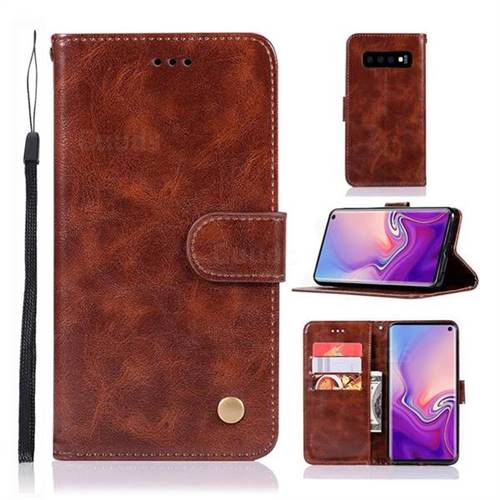 Luxury Retro Leather Wallet Case for Samsung Galaxy S10 (6.1 inch) - Brown