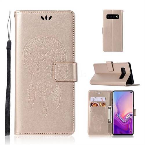 Intricate Embossing Owl Campanula Leather Wallet Case for Samsung Galaxy S10 (6.1 inch) - Champagne