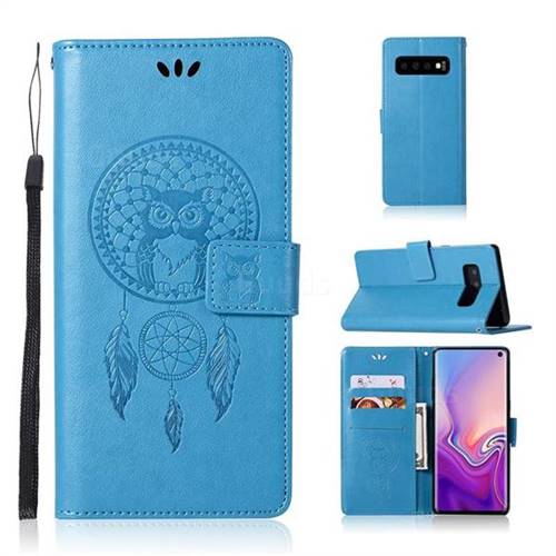 Intricate Embossing Owl Campanula Leather Wallet Case for Samsung Galaxy S10 (6.1 inch) - Blue