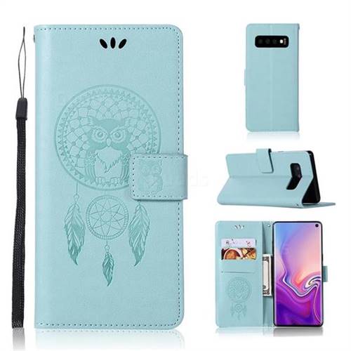 Intricate Embossing Owl Campanula Leather Wallet Case for Samsung Galaxy S10 (6.1 inch) - Green