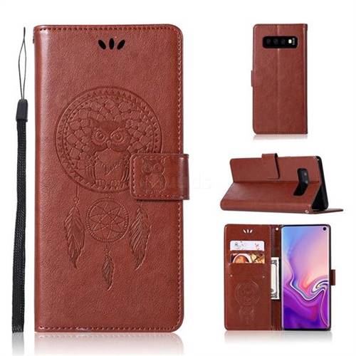 Intricate Embossing Owl Campanula Leather Wallet Case for Samsung Galaxy S10 (6.1 inch) - Brown