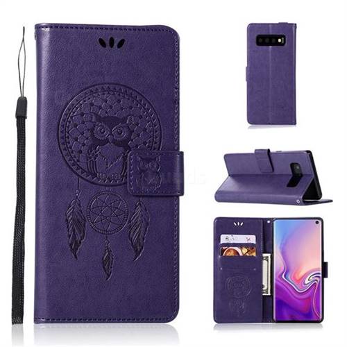 Intricate Embossing Owl Campanula Leather Wallet Case for Samsung Galaxy S10 (6.1 inch) - Purple