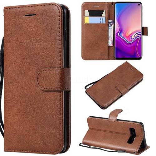 Retro Greek Classic Smooth PU Leather Wallet Phone Case for Samsung Galaxy S10 (6.1 inch) - Brown