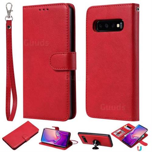Retro Greek Detachable Magnetic PU Leather Wallet Phone Case for Samsung Galaxy S10 (6.1 inch) - Red