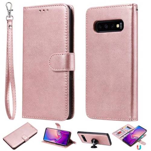 Retro Greek Detachable Magnetic PU Leather Wallet Phone Case for Samsung Galaxy S10 (6.1 inch) - Rose Gold
