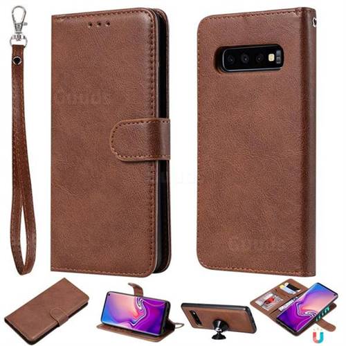 Retro Greek Detachable Magnetic PU Leather Wallet Phone Case for Samsung Galaxy S10 (6.1 inch) - Brown