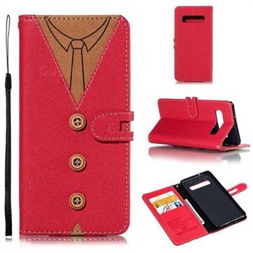 Mens Button Clothing Style Leather Wallet Phone Case for Samsung Galaxy S10 (6.1 inch) - Red