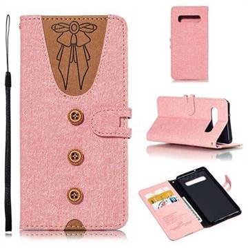 Ladies Bow Clothes Pattern Leather Wallet Phone Case for Samsung Galaxy S10 (6.1 inch) - Pink
