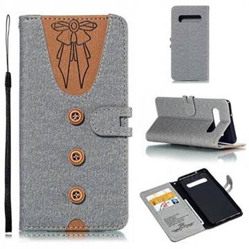 Ladies Bow Clothes Pattern Leather Wallet Phone Case for Samsung Galaxy S10 (6.1 inch) - Gray