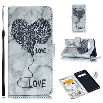 Marble Heart PU Leather Wallet Phone Case for Samsung Galaxy S10 (6.1 inch) - Black