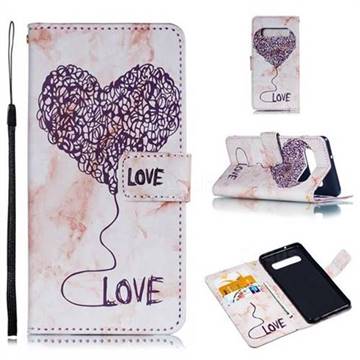 Marble Heart PU Leather Wallet Phone Case for Samsung Galaxy S10 (6.1 inch) - Purple