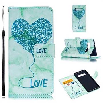 Marble Heart PU Leather Wallet Phone Case for Samsung Galaxy S10 (6.1 inch) - Green