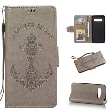 Embossing Mermaid Mariner Spirit Leather Wallet Case for Samsung Galaxy S10 (6.1 inch) - Gray