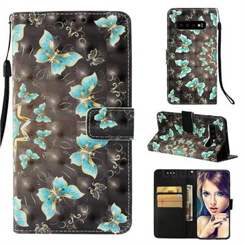 Golden Butterflies 3D Painted Leather Wallet Case for Samsung Galaxy S10 (6.1 inch)