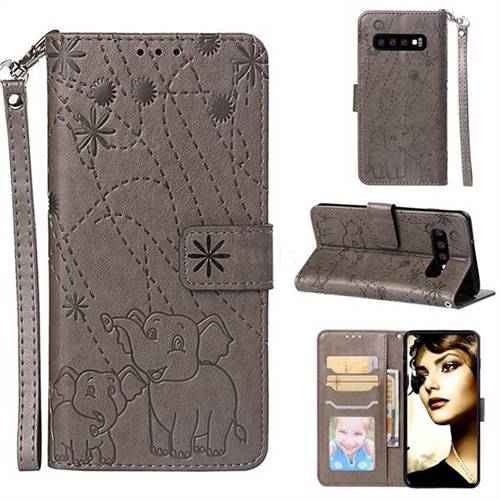 Embossing Fireworks Elephant Leather Wallet Case for Samsung Galaxy S10 (6.1 inch) - Gray