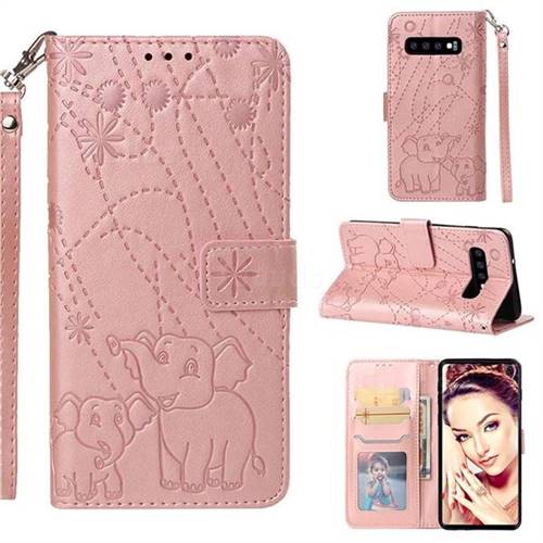 Embossing Fireworks Elephant Leather Wallet Case for Samsung Galaxy S10 (6.1 inch) - Rose Gold
