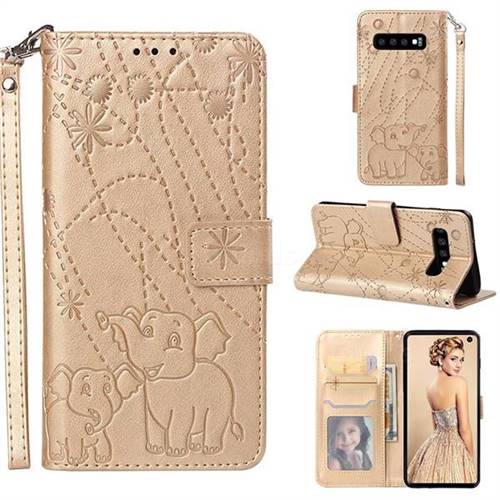 Embossing Fireworks Elephant Leather Wallet Case for Samsung Galaxy S10 (6.1 inch) - Golden