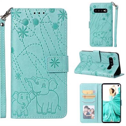 Embossing Fireworks Elephant Leather Wallet Case for Samsung Galaxy S10 (6.1 inch) - Green
