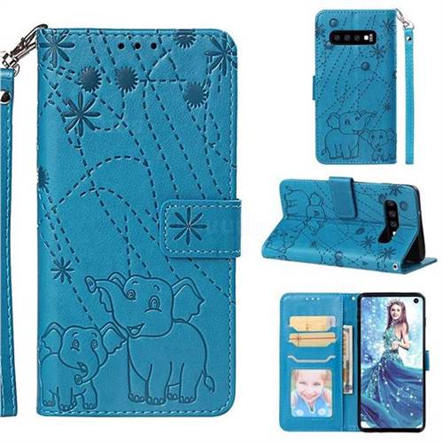 Embossing Fireworks Elephant Leather Wallet Case for Samsung Galaxy S10 (6.1 inch) - Blue
