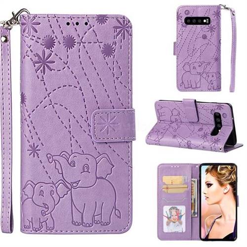 Embossing Fireworks Elephant Leather Wallet Case for Samsung Galaxy S10 (6.1 inch) - Purple