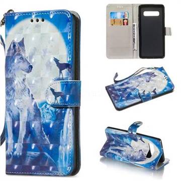 Ice Wolf 3D Painted Leather Wallet Phone Case for Samsung Galaxy S10 (6.1 inch)