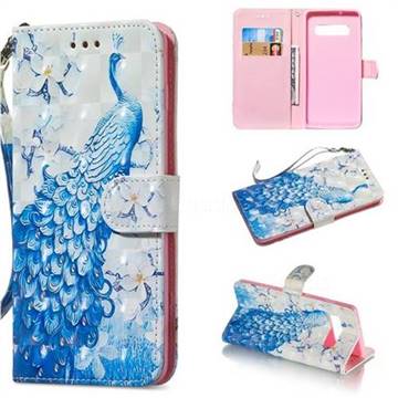 Blue Peacock 3D Painted Leather Wallet Phone Case for Samsung Galaxy S10 (6.1 inch)