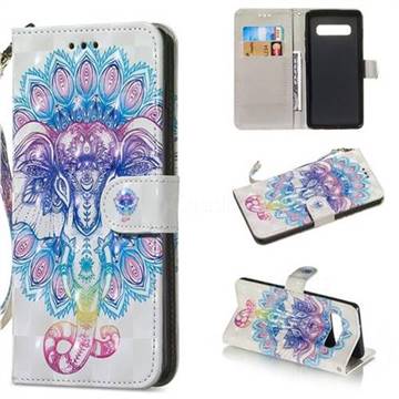 Colorful Elephant 3D Painted Leather Wallet Phone Case for Samsung Galaxy S10 (6.1 inch)