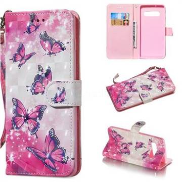 Pink Butterfly 3D Painted Leather Wallet Phone Case for Samsung Galaxy S10 (6.1 inch)