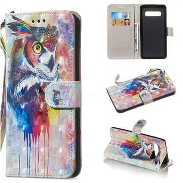 Watercolor Owl 3D Painted Leather Wallet Phone Case for Samsung Galaxy S10 (6.1 inch)